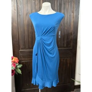 AA Studio AA Womens Blue Ruched Ruffle Hem Sleeveless Sheath Dress Size 14 NWT